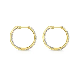 Gabriel & Co. 14K Yellow Gold French Pave 20mm Round Inside Out Diamond Hoop Earrings