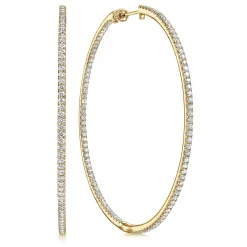 Discount Gabriel & Co. 14K Yellow Gold French Pave 60mm Round Inside Out Diamond Classic Hoop Earrings