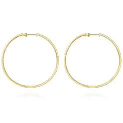 Discount Gabriel & Co. 14K Yellow Gold French Pave 60mm Round Inside Out Diamond Classic Hoop Earrings