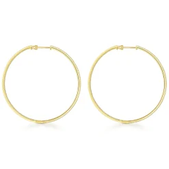Gabriel & Co. 14K Yellow Gold French Pave 60mm Round Inside Out Diamond Classic Hoop Earrings