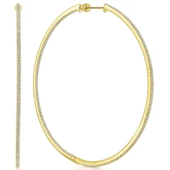 Sale Gabriel & Co. 14K Yellow Gold French Pave 70mm Round Inside Out Diamond Classic Hoop Earrings