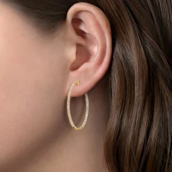 Best Gabriel & Co. 14K Yellow Gold French Pave 30mm Round Inside Out Diamond Hoop Earrings