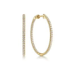 Best Gabriel & Co. 14K Yellow Gold French Pave 30mm Round Inside Out Diamond Hoop Earrings