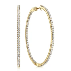 Clearance Gabriel & Co. 14K Yellow Gold French Pave 50mm Round Inside Out Diamond Hoop Earrings