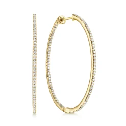Best Gabriel & Co. 14K Yellow Gold French Pave 40mm Round Inside Out Diamond Hoop Earrings