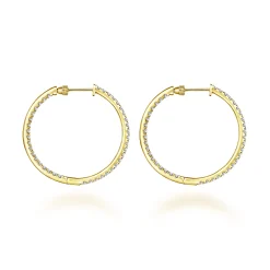 Discount Gabriel & Co. 14K Yellow Gold French Pave 30mm Round Inside Out Diamond Hoop Earrings
