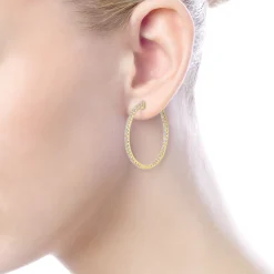 Discount Gabriel & Co. 14K Yellow Gold French Pave 30mm Round Inside Out Diamond Hoop Earrings