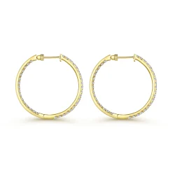 Clearance Gabriel & Co. 14K Yellow Gold French Pave 30mm Round Inside Out Diamond Hoop Earrings