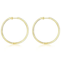 Gabriel & Co. 14K Yellow Gold French Pave 40mm Round Inside Out Diamond Hoop Earrings