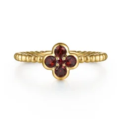 Online Gabriel & Co. 14K Yellow Gold Garnet Cluster Clover and Bujukan Bead Stackable Ring
