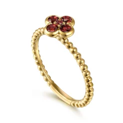 Online Gabriel & Co. 14K Yellow Gold Garnet Cluster Clover and Bujukan Bead Stackable Ring