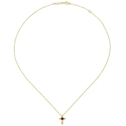 Best Gabriel & Co. 14K Yellow Gold Garnet Cross Pendant Necklace