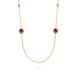 Best Gabriel & Co. 14K Yellow Gold Garnet Round Shape Necklace With Four Stations Beads and Bezel Setting
