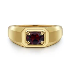 New Gabriel & Co. 14K Yellow Gold Garnet Signet Ring