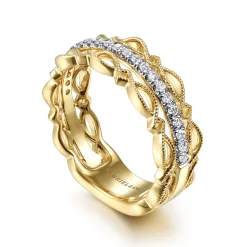 Outlet Gabriel & Co. 14K Yellow Gold Geometric and Diamond Three Row Stackable Ring