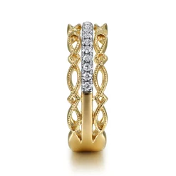 Outlet Gabriel & Co. 14K Yellow Gold Geometric and Diamond Three Row Stackable Ring