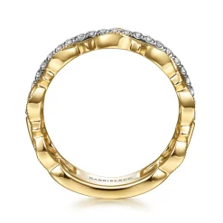 Outlet Gabriel & Co. 14K Yellow Gold Geometric and Diamond Three Row Stackable Ring