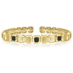 New Gabriel & Co. 14K Yellow Gold Geometric Open Cuff Bracelet with Black Spinel Stations