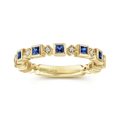 Best Gabriel & Co. 14K Yellow Gold Geometric Sapphire and Diamond Stackable Ring