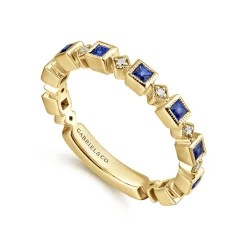 Best Gabriel & Co. 14K Yellow Gold Geometric Sapphire and Diamond Stackable Ring