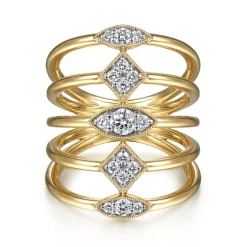 Gabriel & Co. 14K Yellow Gold Geometric Station Diamond Pave Statement Ring