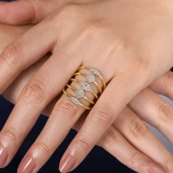 Gabriel & Co. 14K Yellow Gold Geometric Station Diamond Pave Statement Ring