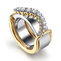 Best Gabriel & Co. 14K Yellow Gold Graduating Diamond Wave Smart Ring Enhancer