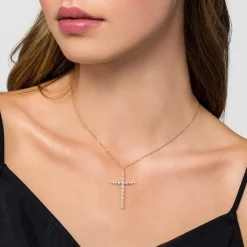 Clearance Gabriel & Co. 14K Yellow Gold Graduating Diamonds Cross Necklace