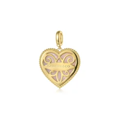 Best Gabriel & Co. 14K Yellow Gold Heart Pink Mother of Pearl Bujukan Medallion Pendant With Detachable Bail