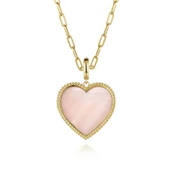 Best Gabriel & Co. 14K Yellow Gold Heart Pink Mother of Pearl Bujukan Medallion Pendant With Detachable Bail