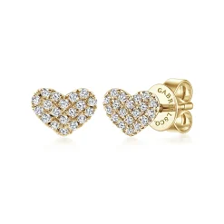 Gabriel & Co. 14K Yellow Gold Heart Shaped Pave Diamond Stud Earrings