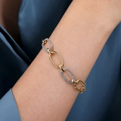 Gabriel & Co. 14K Yellow Gold Hollow Tube Link Diamond Bracelet