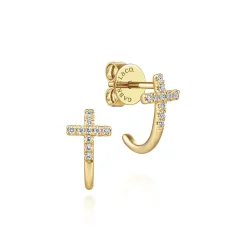 Discount Gabriel & Co. 14K Yellow Gold J Curve Diamond Cross Stud Earrings