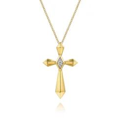 Online Gabriel & Co. 14K Yellow Gold Kite Pyramid Diamond Cross Necklace