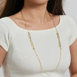 Gabriel & Co. 14K Yellow Gold Link Station Necklace With Hollow Paperclip Chain