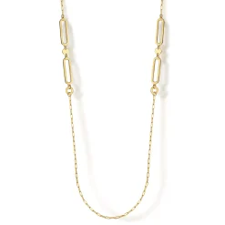 Gabriel & Co. 14K Yellow Gold Link Station Necklace With Hollow Paperclip Chain