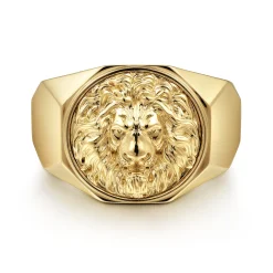 New Gabriel & Co. 14K Yellow Gold Lion Head Ring in High Polished Finish