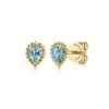 New Gabriel & Co. 14K Yellow Gold London Blue Topaz Bujukan Pear Shape Stud Earrings