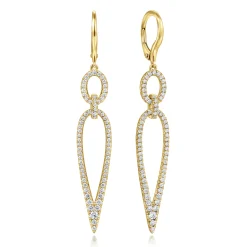 Clearance Gabriel & Co. 14K Yellow Gold Long Diamond Teardrop Earrings