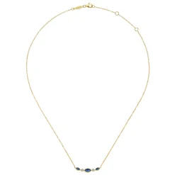 Sale Gabriel & Co. 14K Yellow Gold Marquise Shape Sapphire and Bezel Set Diamond Bar Necklace