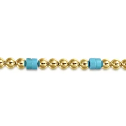 Sale Gabriel & Co. 14K Yellow Gold 6mm ball and Turquoise Cylinder Beaded Bracelet