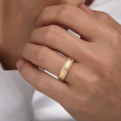 Outlet Gabriel & Co. 14K Yellow Gold 6mm - Beads Men's Wedding Band in Horizontal Brush Finish