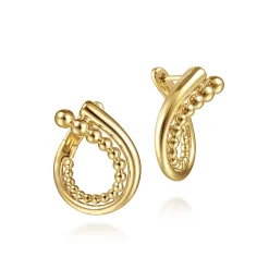 New Gabriel & Co. 14K Yellow Gold 20mm Bujukan Beaded Bypass Hoop Earrings