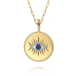 Online Gabriel & Co. 14K Yellow Gold 32mm Bujukan Diamond Sapphire Evil Eye Pendant With Detachable Bail