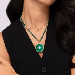 New Gabriel & Co. 14K Yellow Gold 32mm Bujukan Diamond Malachite Medallion Pendant With Detachable Bail