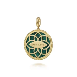 New Gabriel & Co. 14K Yellow Gold 32mm Bujukan Diamond Malachite Medallion Pendant With Detachable Bail