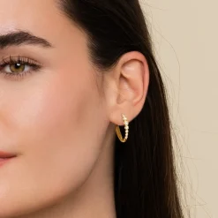 New Gabriel & Co. 14K Yellow Gold 20mm Buttercup Set Diamond Classic Oval Hoop Earrings