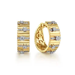 Outlet Gabriel & Co. 18K Yellow Gold 20mm Contemporary Diamond Station Classic Hoop Earrings