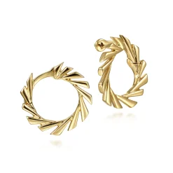 Clearance Gabriel & Co. 14K Yellow Gold 20mm Geometric Flare Round Statement Bypass Hoop Earrings