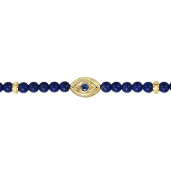 Best Gabriel & Co. 14K Yellow Gold 4mm Lapis and Sapphire Beaded Bracelet with Evil eye
